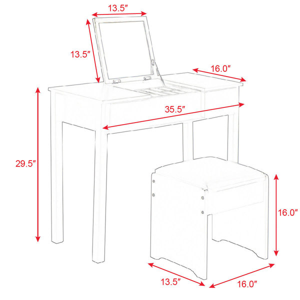 Latitude Run® Geoghegan 35.5'' Wide Vanity Set with Stool and Mirror